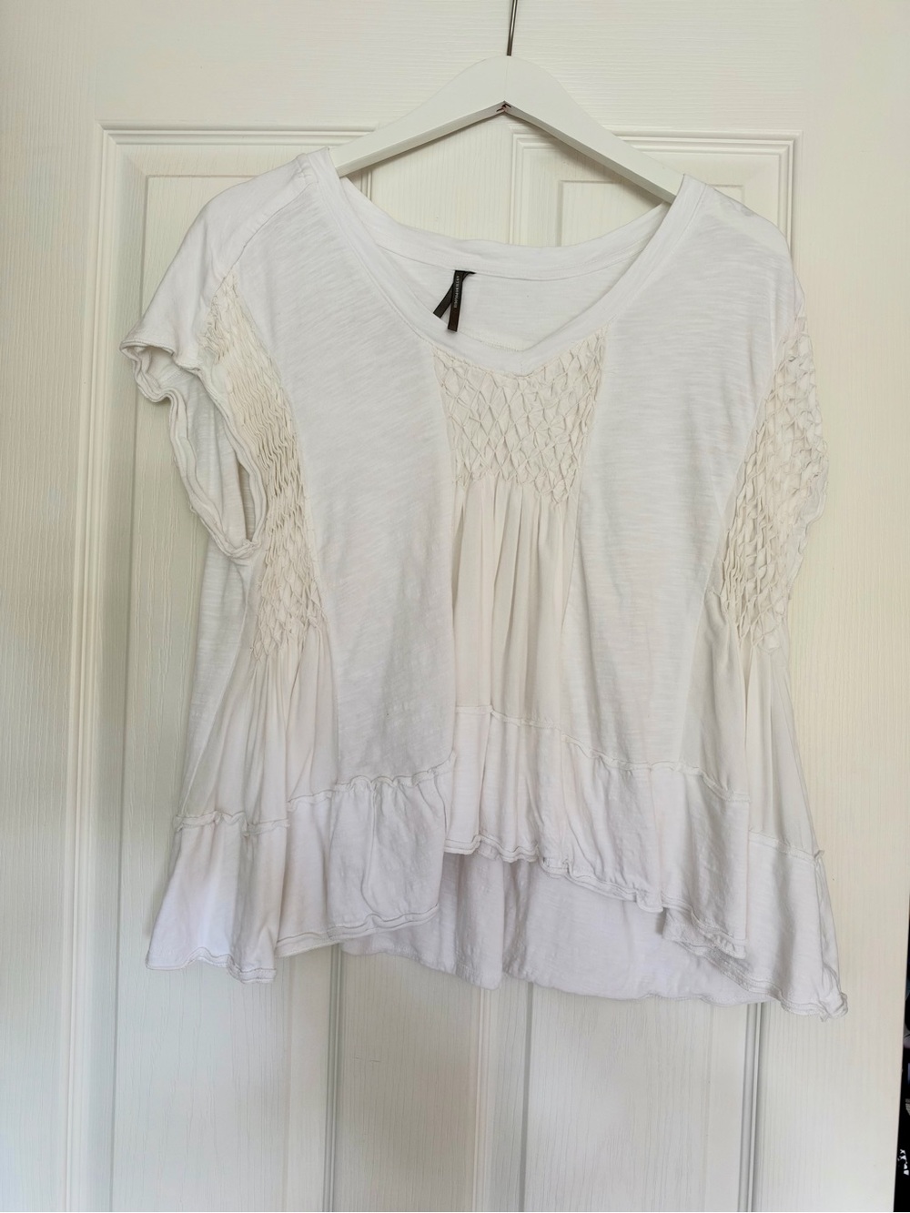 Anthropologie White Smocked Peasant Tunic Top